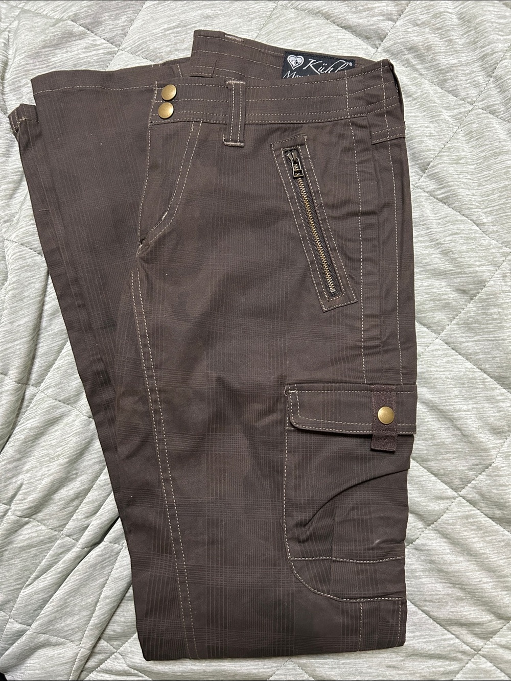 Kuhl Katerina brown Camo Plaid contrast-stitch Cargo hiking pants, Like new - Picture 3 of 8